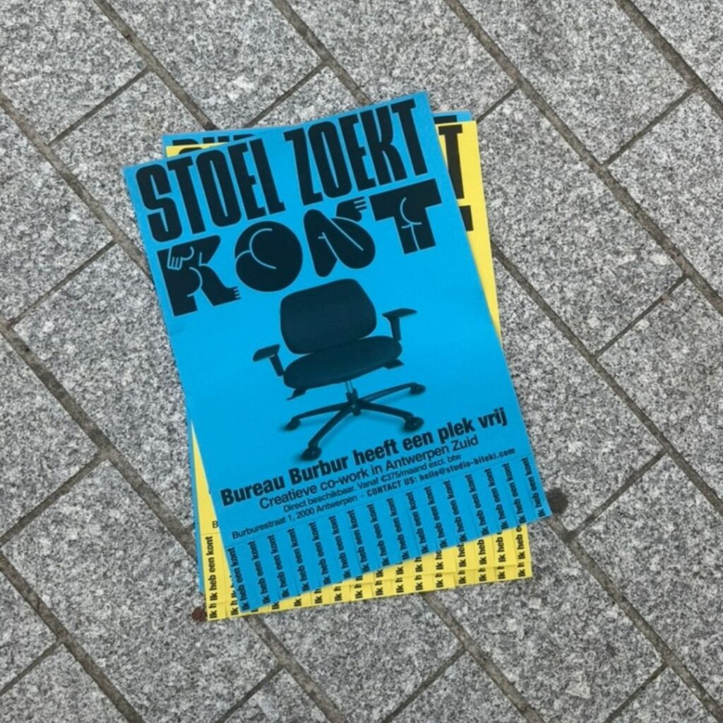 Opvallende poster actie voor co-work space.